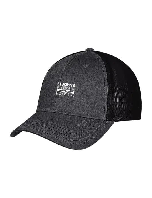 Charcoal Heather/Black Mesh Trucker Cap Snap Back w/St. John's Riverside Logo
