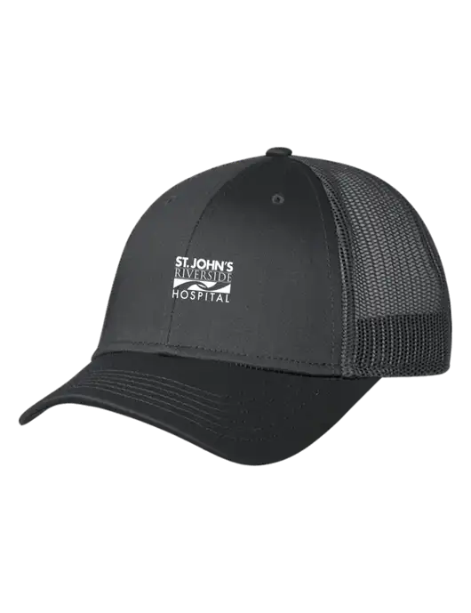 Charcoal Mesh Trucker Cap Snap Back w/St. John's Riverside Logo