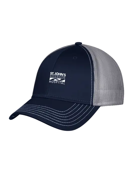 Navy/Grey Mesh Trucker Cap Snap Back w/St. John's Riverside Logo