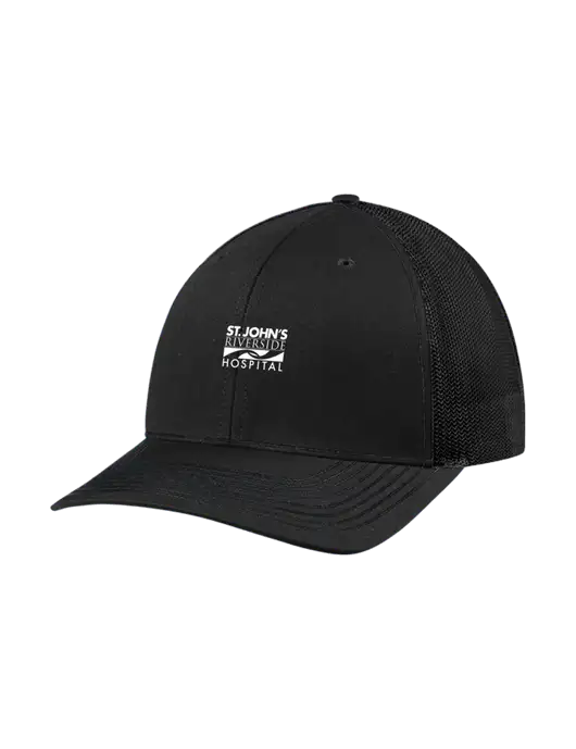 Richardson Adjustable Snapback Original 112 Trucker Cap Black w/Black Mesh w/St. John's Riverside Logo