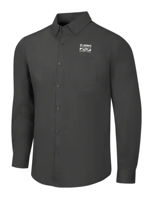 Dark Grey Long Sleeve Carefree Poplin Shirt w/St. John's Riverside Logo