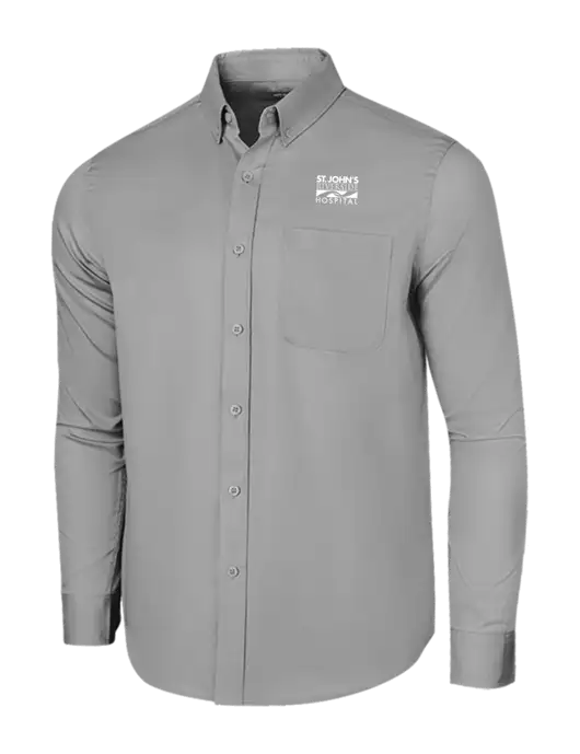 Long Sleeve Light Grey Superpro React Twill Shirt w/St. John's Riverside Logo
