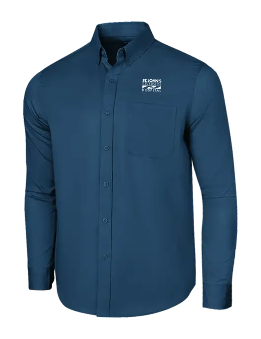 Long Sleeve Light Navy Superpro React Twill Shirt w/St. John's Riverside Logo