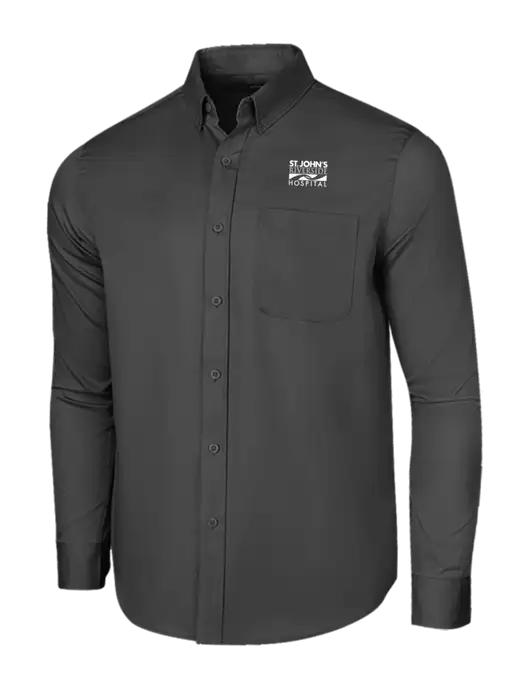 Long Sleeve Dark Grey Superpro React Twill Shirt w/St. John's Riverside Logo