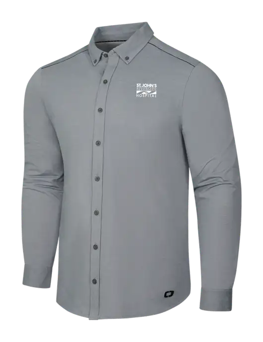 OGIO Medium Grey Heather Modern Code Stretch Button-Up Shirt w/St. John's Riverside Logo