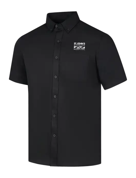Short Sleeve Deep Black Superpro React Twill Shirt w/St. John's Riverside Logo