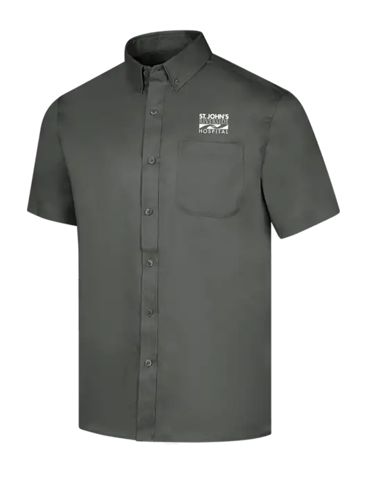 Short Sleeve Dark Grey Superpro React Twill Shirt w/St. John's Riverside Logo