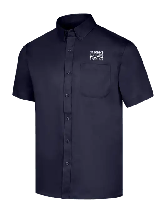Short Sleeve Navy Superpro React Twill Shirt w/St. John's Riverside Logo