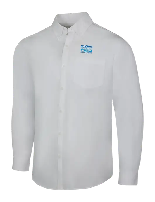White Long Sleeve Carefree Poplin Shirt w/St. John's Riverside Logo