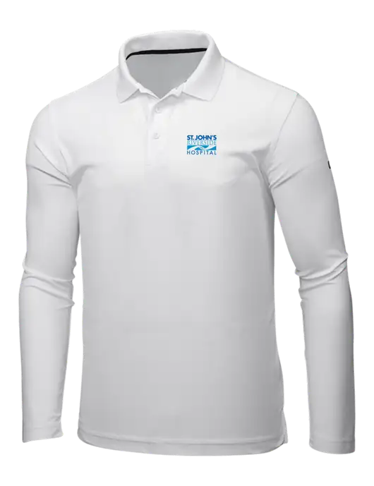 OGIO Bright White Caliber 2.0 Long Sleeve Polo w/St. John's Riverside Logo