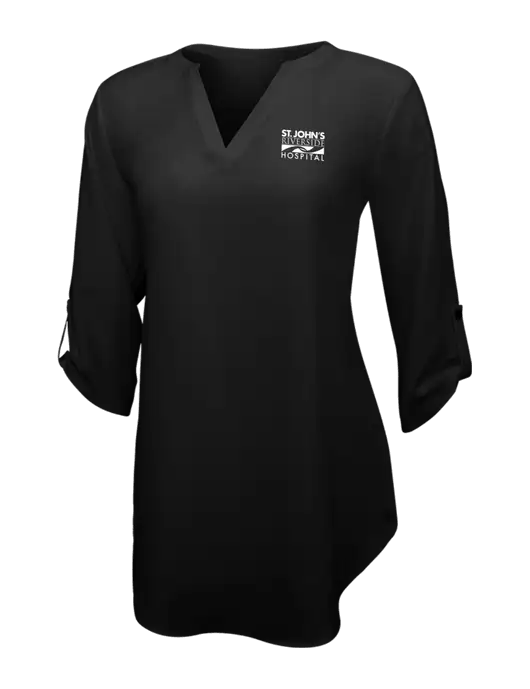 Womens Black 3/4 Sleeve Tunic Blouse w/St. John's Riverside Logo