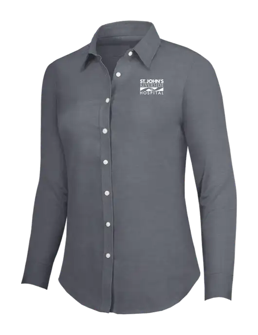 Dark Grey Womens SuperPro Oxford Shirt w/St. John's Riverside Logo