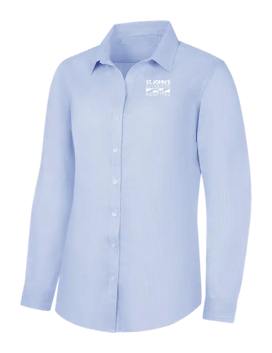 Light Blue/White Womens Pincheck Easy Care Shirt w/St. John's Riverside Logo