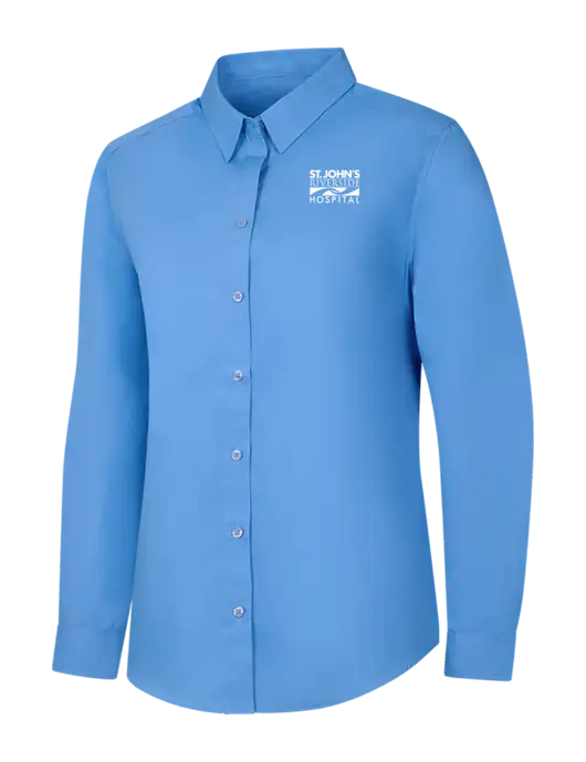 Womens Carolina Blue Long Sleeve Carefree Poplin Shirt w/St. John's Riverside Logo