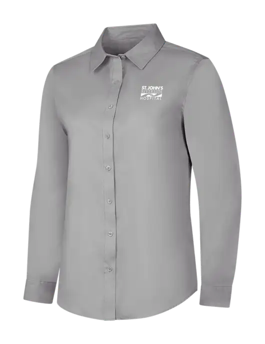 Light Grey Womens Long Sleeve Superpro React Twill Shirt w/St. John's Riverside Logo