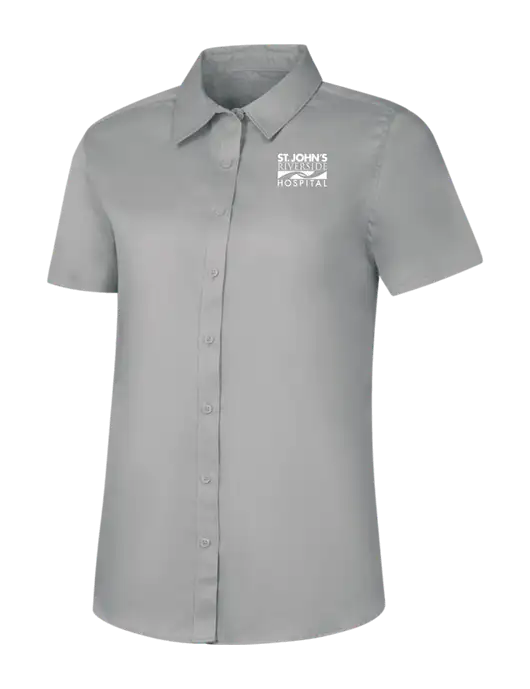 Womens Light Grey Short Sleeve Superpro React Twill Shirt w/St. John's Riverside Logo