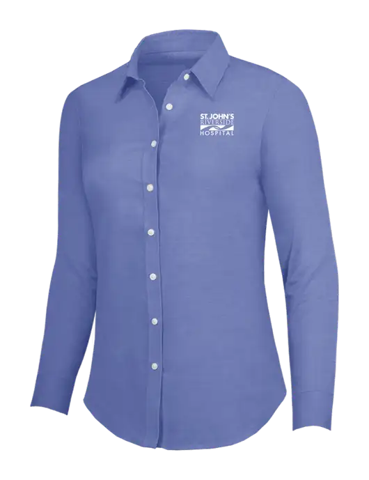 Navy Womens SuperPro Oxford Shirt w/St. John's Riverside Logo