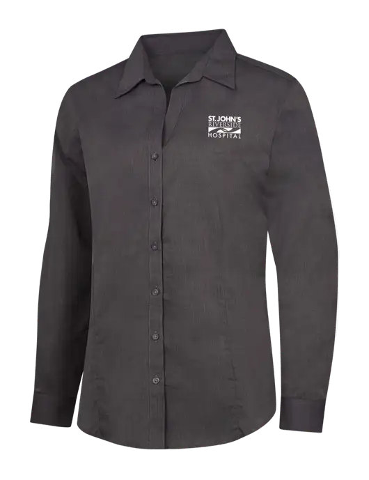 Womens Soft Black Crosshatch Easy Care Shirt w/St. John's Riverside Logo