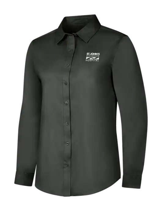 Dark Grey Womens Long Sleeve Superpro React Twill Shirt w/St. John's Riverside Logo