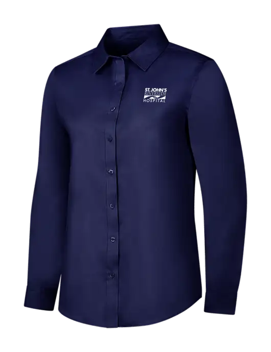 Navy Womens Long Sleeve Superpro React Twill Shirt w/St. John's Riverside Logo