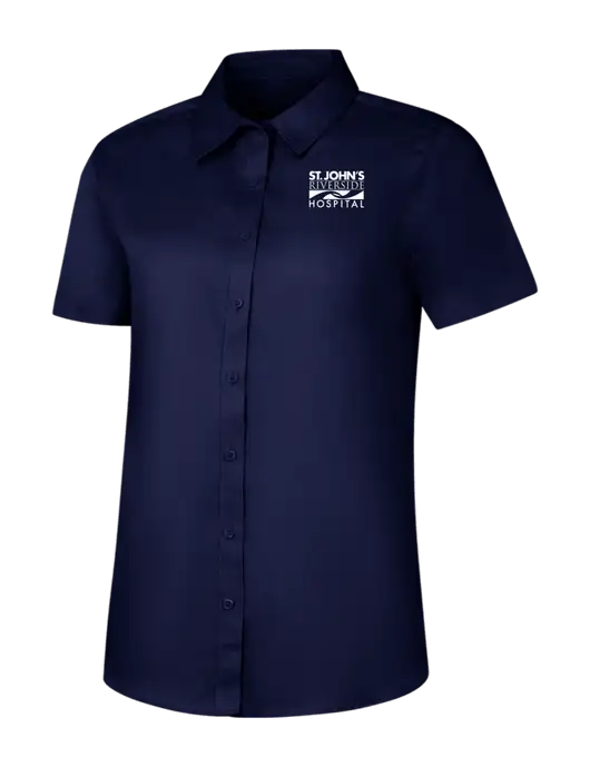 Womens Navy Short Sleeve Superpro React Twill Shirt w/St. John's Riverside Logo