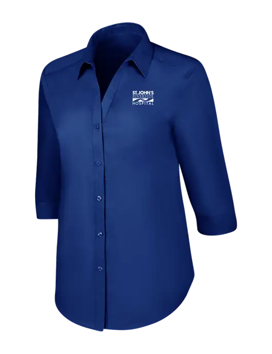 Womens Royal 3/4 Sleeve Carefree Poplin Shirt w/St. John's Riverside Logo