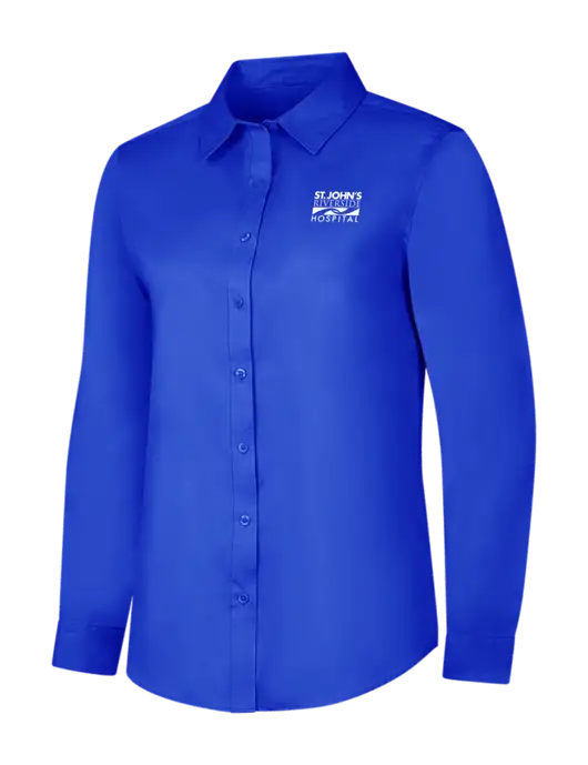 Womens Long Sleeve Dark Royal Superpro React Twill Shirt w/St. John's Riverside Logo