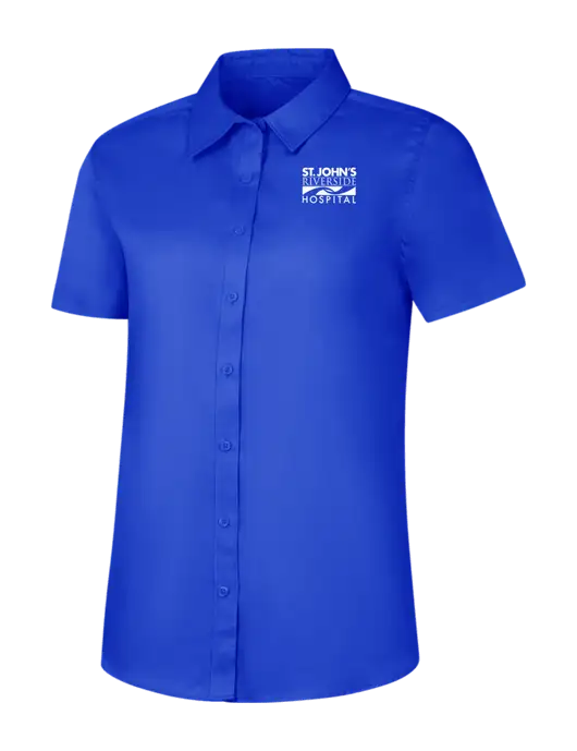 Womens Short Sleeve Dark Royal Superpro React Twill Shirt w/St. John's Riverside Logo