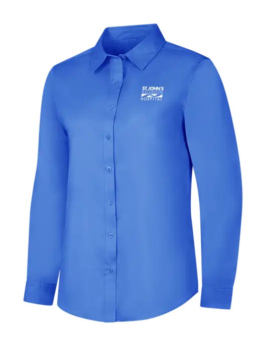 Dark Carolina Blue Womens Long Sleeve Superpro React Twill Shirt w/St. John's Riverside Logo