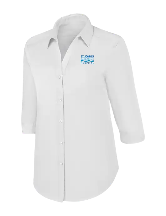Womens White 3/4 Sleeve Carefree Poplin Shirt w/St. John's Riverside Logo