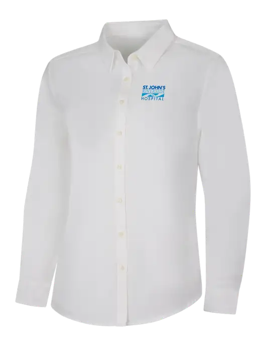 Womens White Long Sleeve Superpro React Twill Shirt w/St. John's Riverside Logo