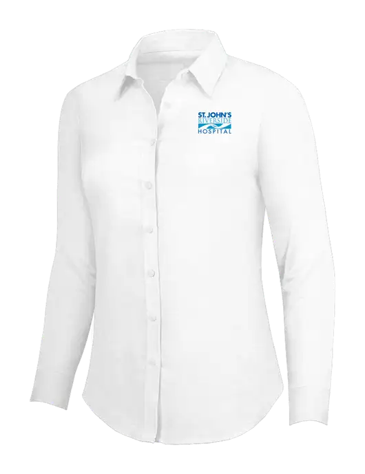 White Womens SuperPro Oxford Shirt w/St. John's Riverside Logo