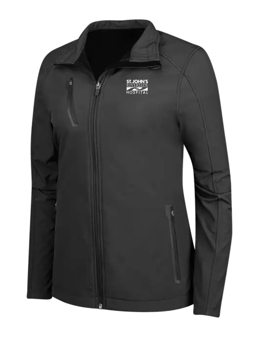 Black Womens Welded Softshell Jacket w/St. John's Riverside Logo
