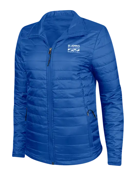 Dark Royal Blue Womens Puffy Packable Jacket w/St. John's Riverside Logo