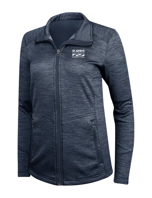 Navy Womens Digi Stripe Fleece Jacket w/St. John's Riverside Logo