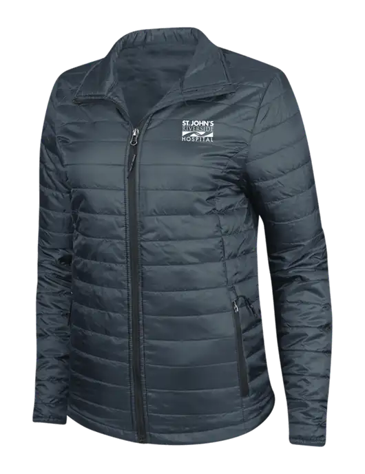 Navy Womens Puffy Packable Jacket w/St. John's Riverside Logo