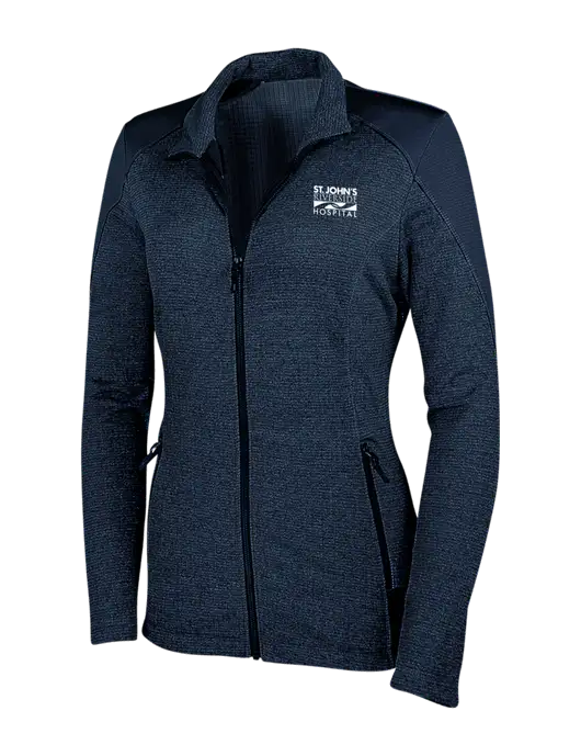Navy Womens Grid Fleece Jacket w/St. John's Riverside Logo