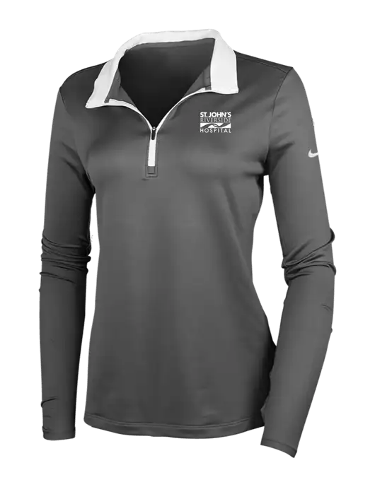 NIKE Dark Grey/White Womens Dry-Fit Stretch 1/2 Zip Cover-Up w/St. John's Riverside Logo