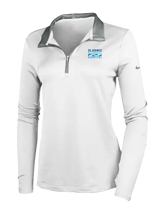 NIKE White/Dark Grey Womens Dry-Fit Stretch 1/2 Zip Cover-Up w/St. John's Riverside Logo