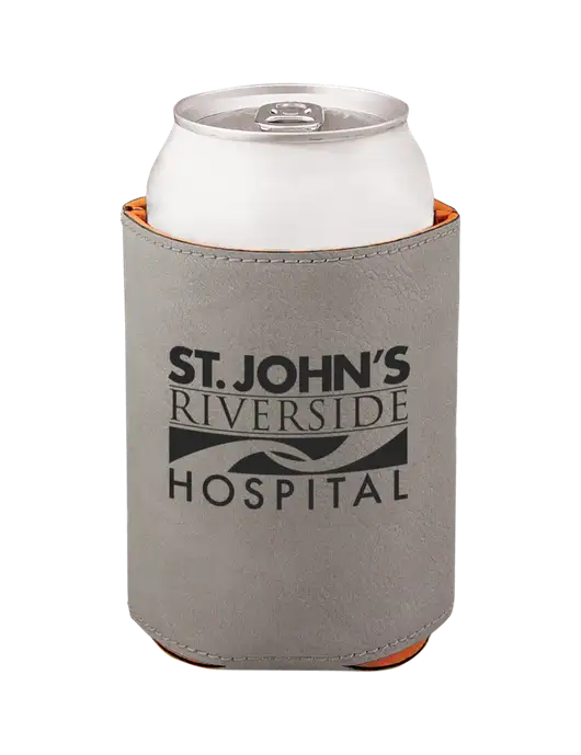 Grey Leatherette Beverage Holder w/St. John's Riverside Logo