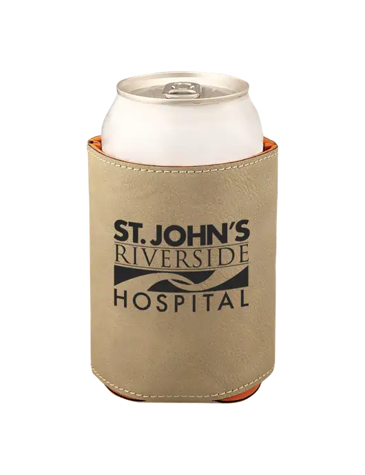 Tan Leatherette Beverage Holder w/St. John's Riverside Logo