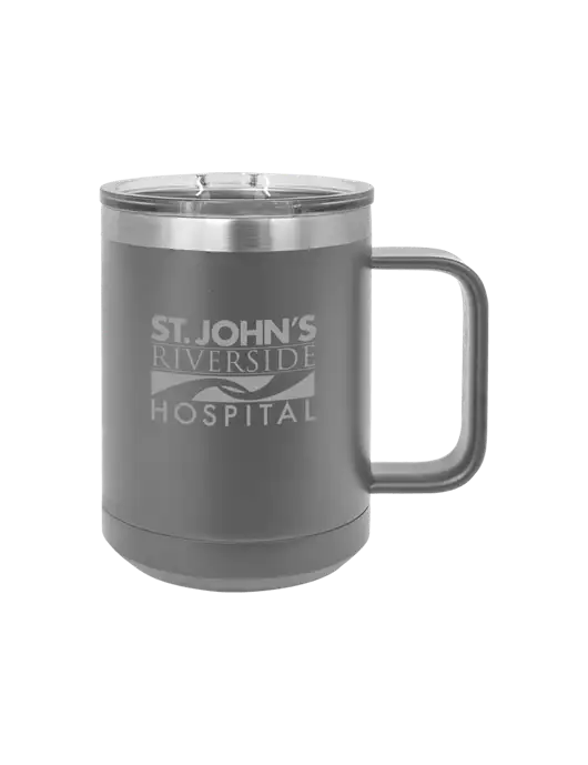 Polar Camel 15 oz Powder Coated Grey Vacuum Insulated Mug with Slider Lid w/St. John's Riverside Logo