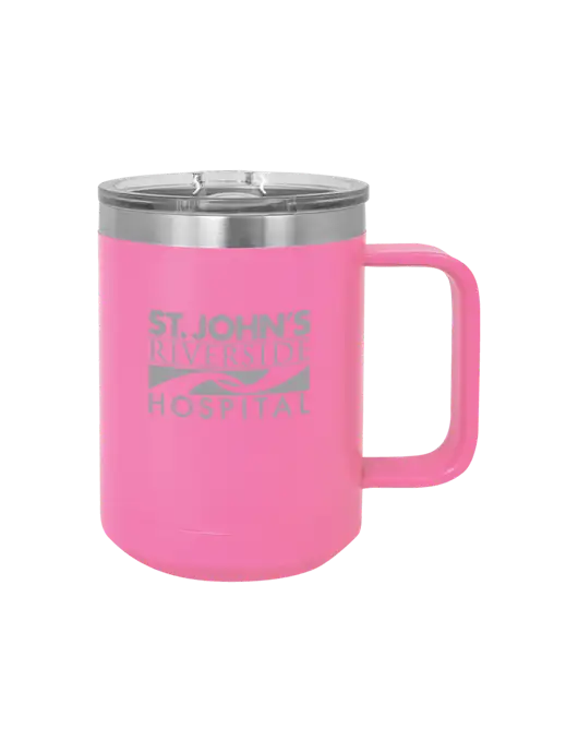 Polar Camel 15 oz Powder Coated Pink Vacuum Insulated Mug with Slider Lid w/St. John's Riverside Logo
