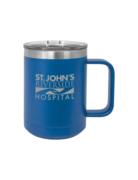 Polar Camel 15 oz Powder Coated Royal Vacuum Insulated Mug with Slider Lid w/St. John's Riverside Logo