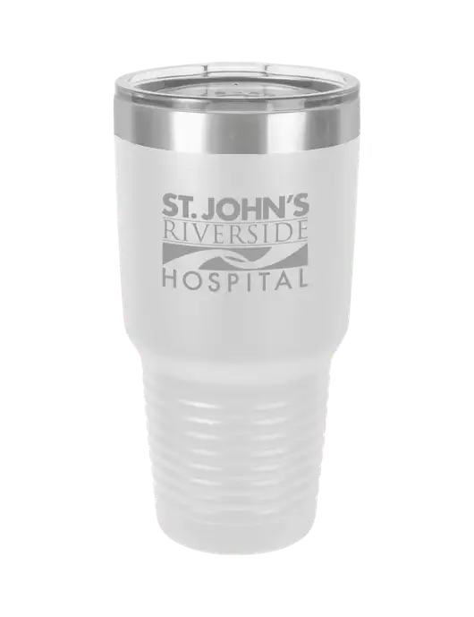 Polar Camel 30 oz Powder Coated White Vacuum Insulated Tumbler  w/St. John's Riverside Logo
