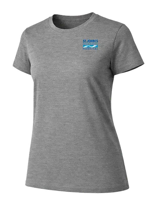 Womens Ring Spun Light Grey Heather 4.5 oz T-Shirt w/St. John's Riverside Logo