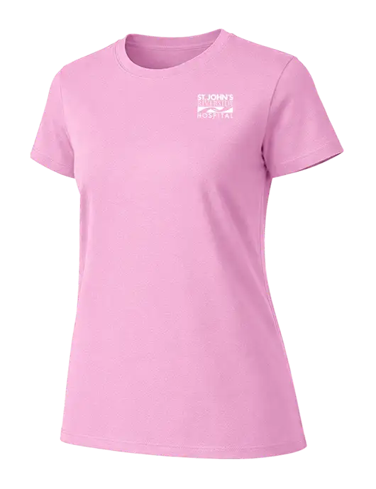 Womens Ring Spun Candy Pink 4.5 oz T-Shirt w/St. John's Riverside Logo