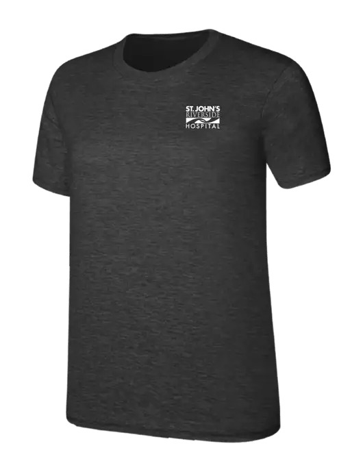 Womens Ring Spun Dark Heather Grey 4.5 oz T-Shirt w/St. John's Riverside Logo