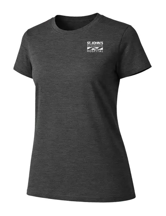 Womens Ring Spun Dark Heather Grey 4.5 oz T-Shirt w/St. John's Riverside Logo
