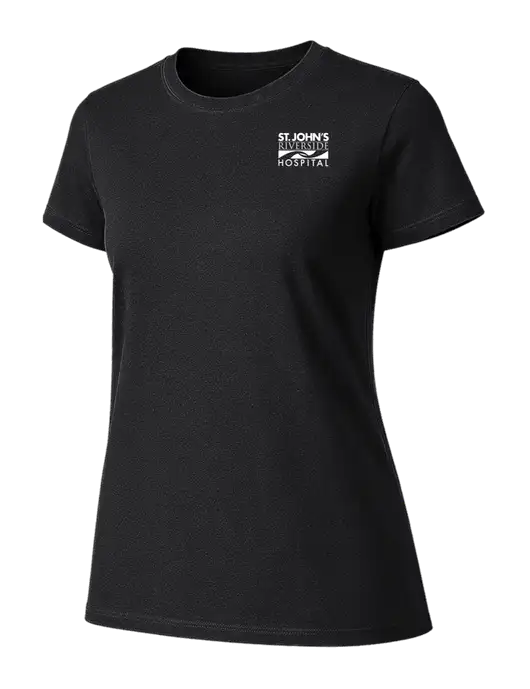 Womens Ring Spun Jet Black 4.5 oz T-Shirt w/St. John's Riverside Logo